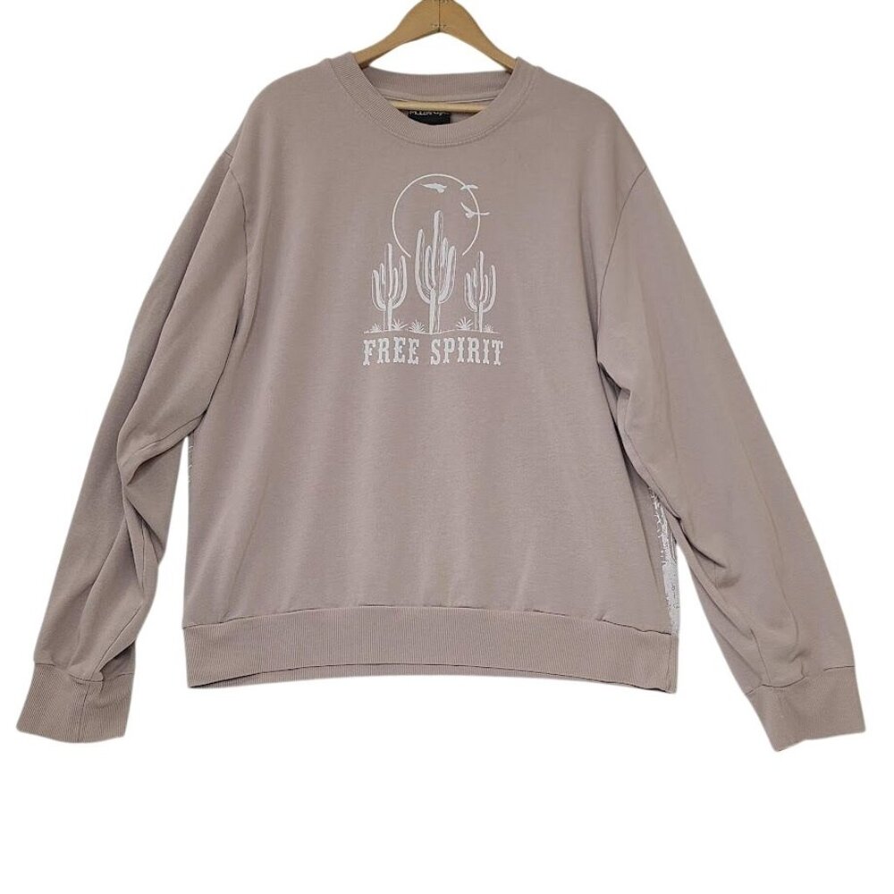 Free Spirit XXL Modernlux Pink Sweatshirt Desert Scene Cactus Birds